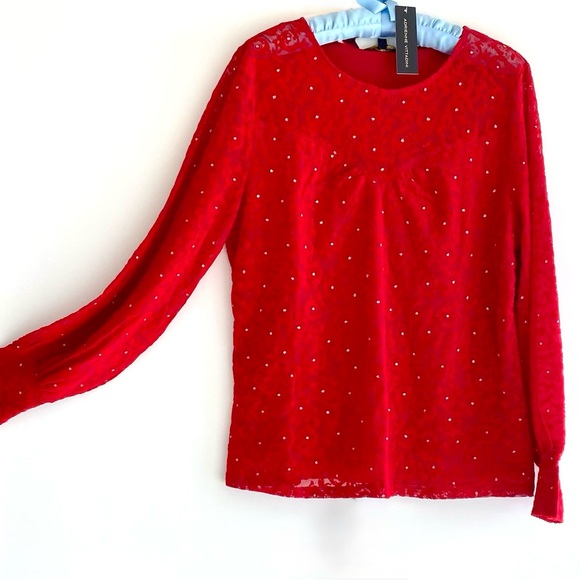 Adrienne Vittadini Tops - NWT Adrienne Vittadini Red Lace Top size M Silver Dots ❣️Great for Valentine ❤️